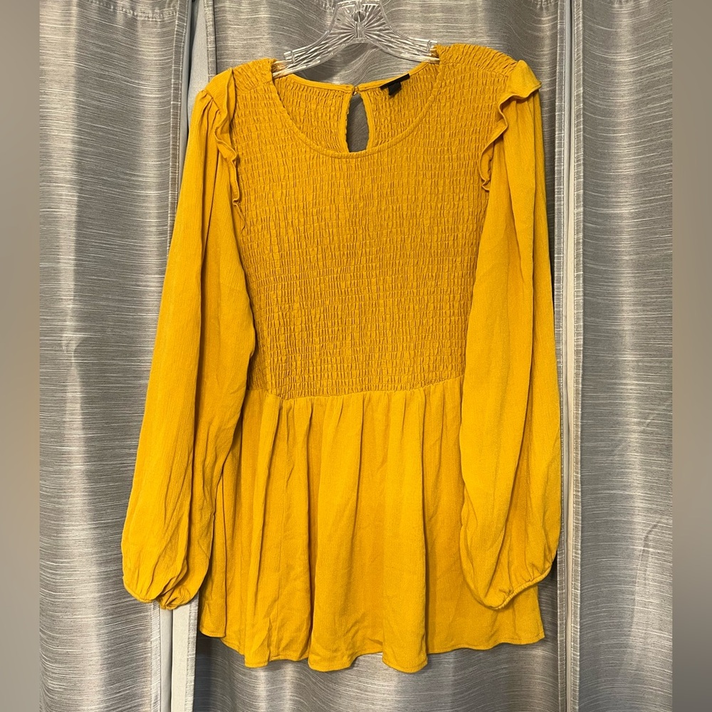 Torrid Mustard Smocked Baby Doll Top Size 1 - Picture 2 of 5